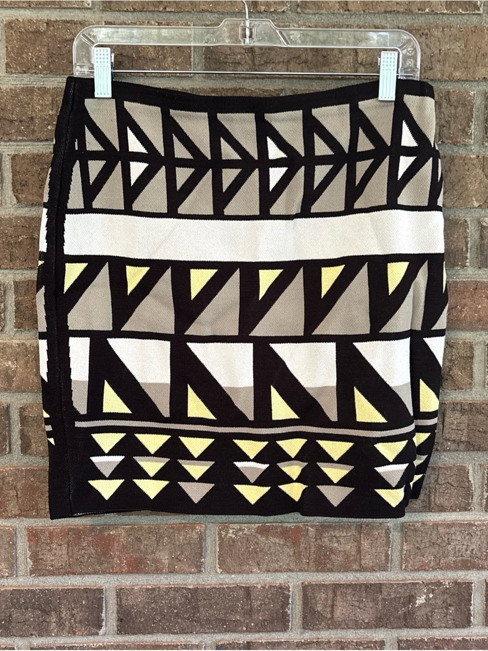 RACHEL Rachel Roy Black, Beige & Yellow Geometric Knit Mini Skirt